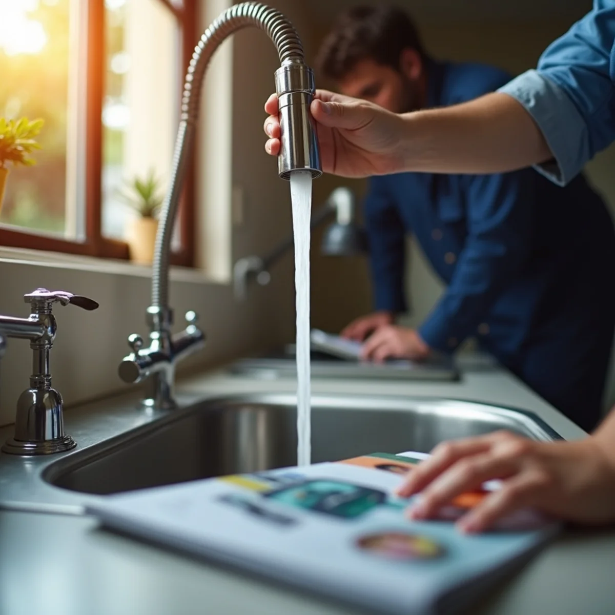 Installing heavy-duty flexible spring gooseneck pre-rinse sprayer at dishwashing station