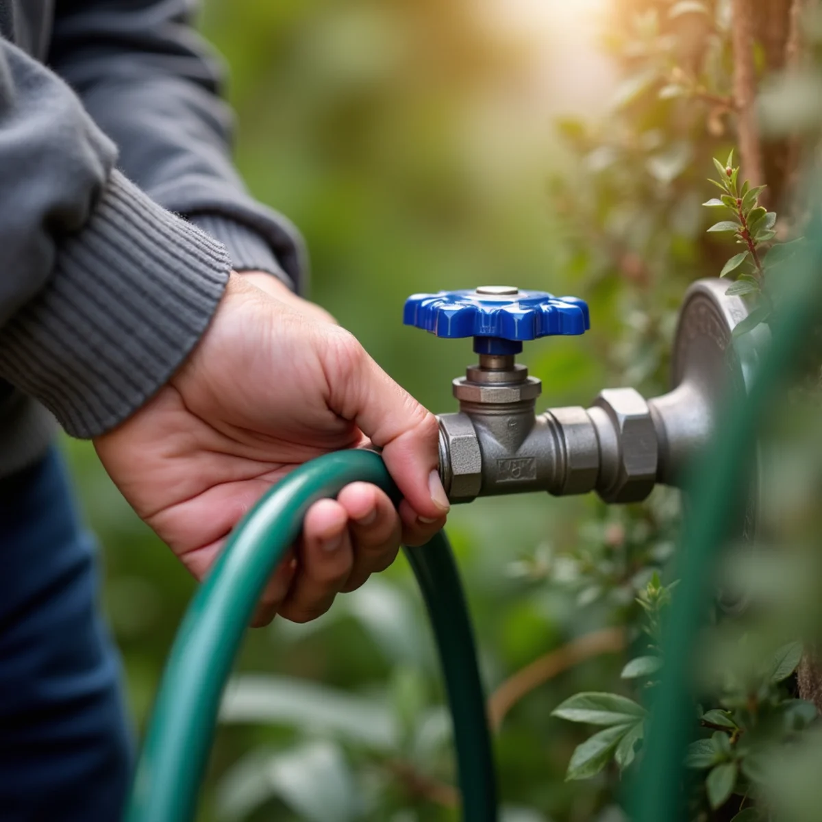 Disconnecting rubber garden hose from outdoor spigot and inspecting frost-free bibb