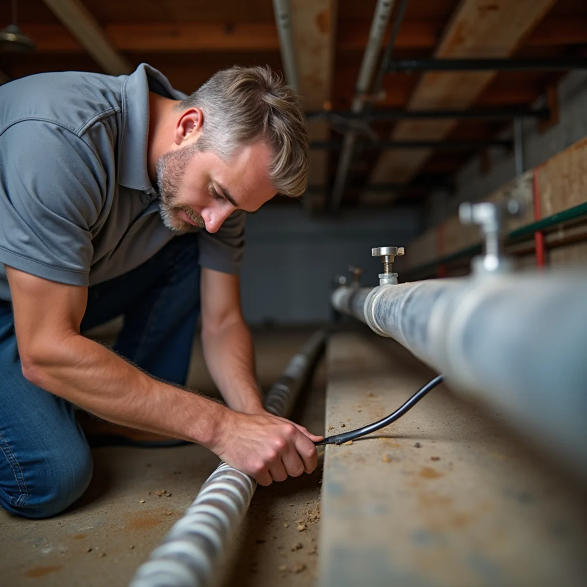 Wrapping thermostatically controlled self-regulating heat trace cable on crawlspace water line