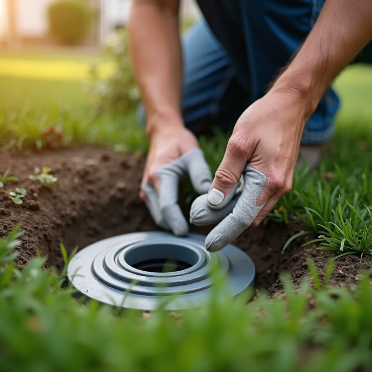 Installing freeze-resistant bubbling pot discharge basin on lawn away from house