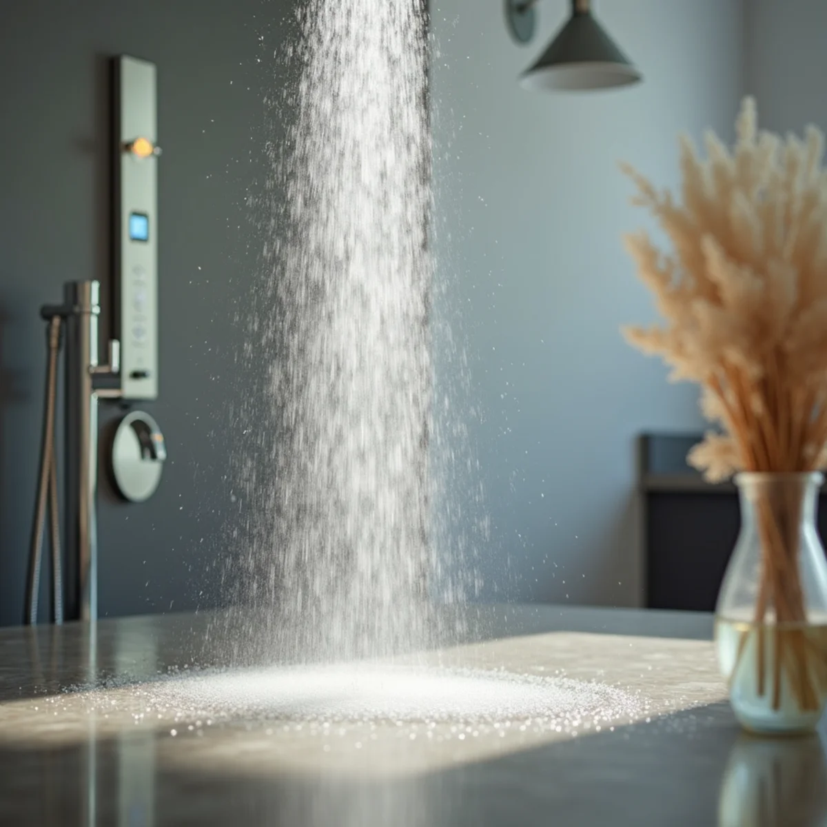Two simultaneous showers running with digital thermostat holding steady at 120°F