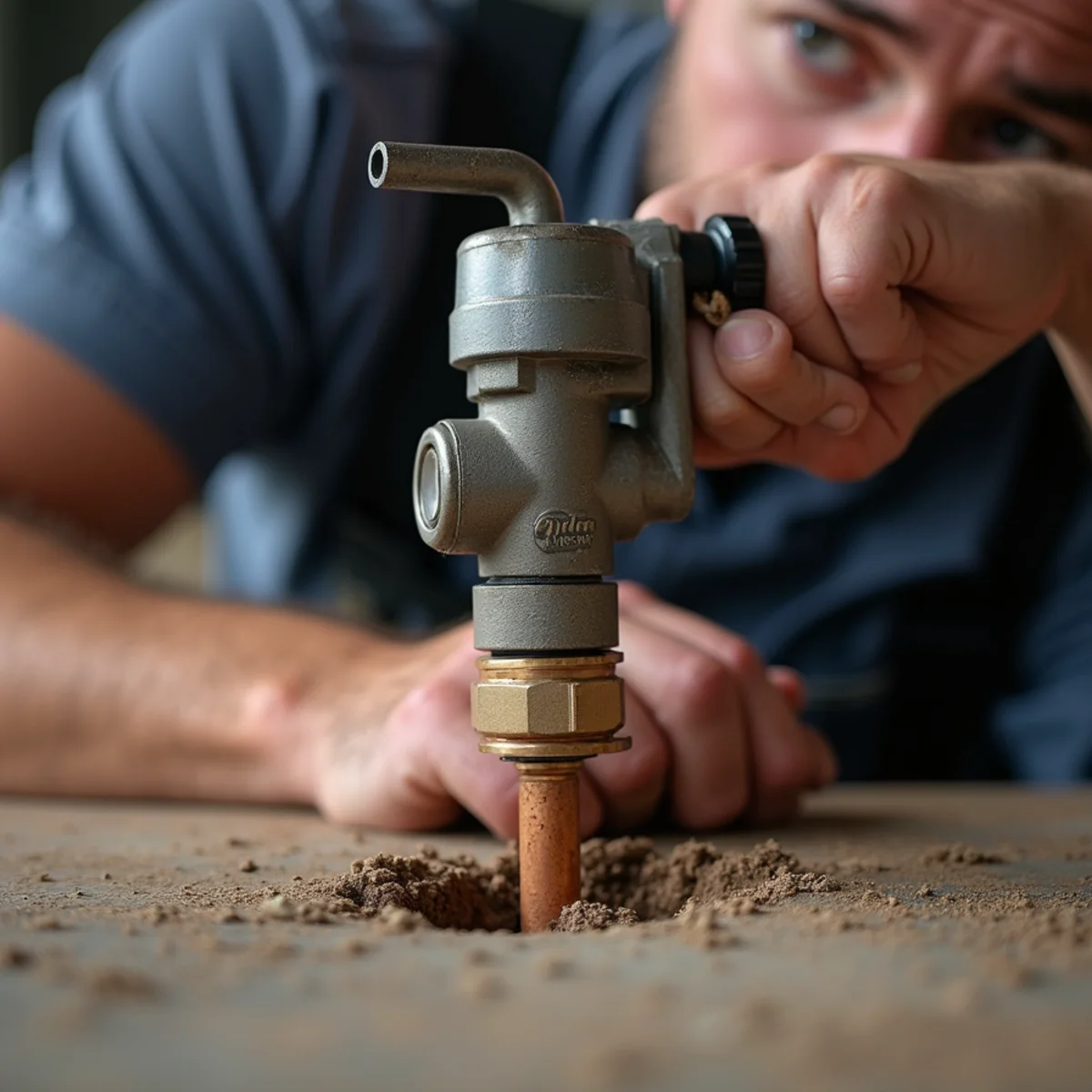 Hydraulic ProPress tool crimping copper coupling onto ruptured water line in Ankeny