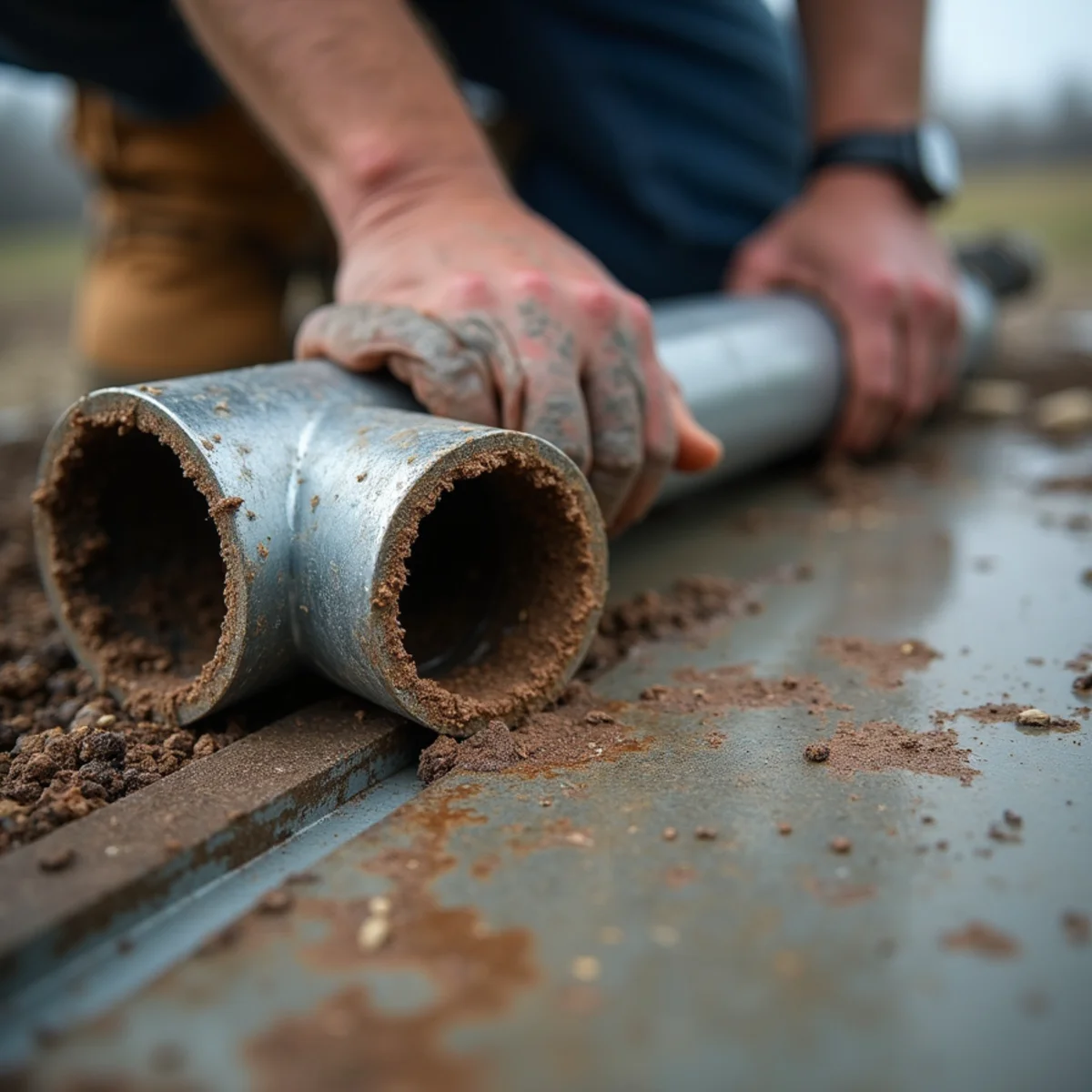 Cross-section of mineral-clogged galvanized water pipe being replaced with PEX in Ankeny