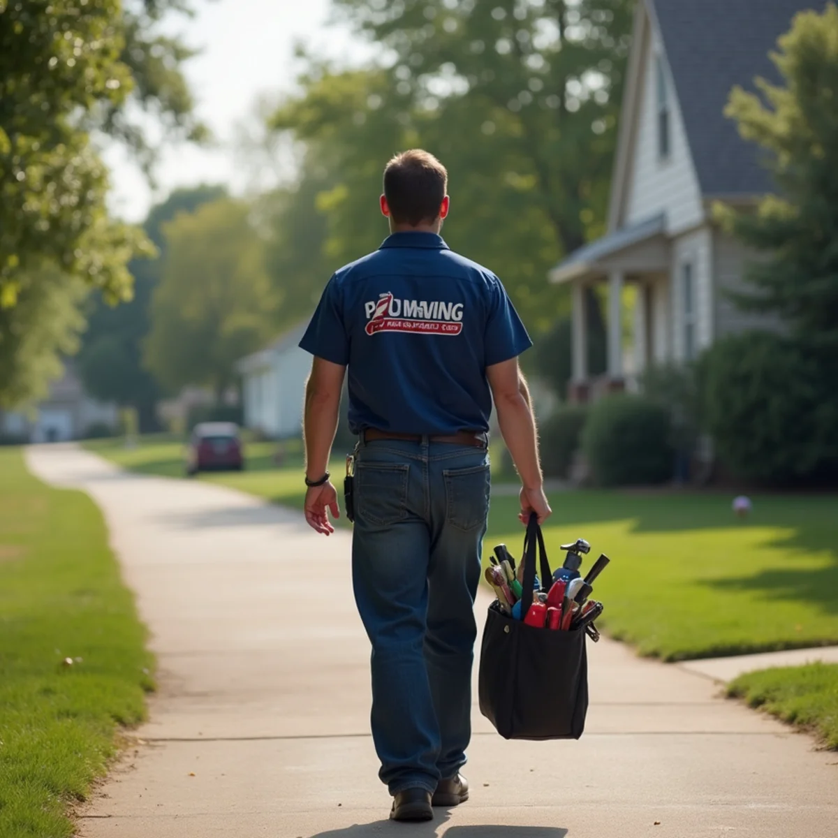 Plumbing technician servicing residential property in Altoona, IA