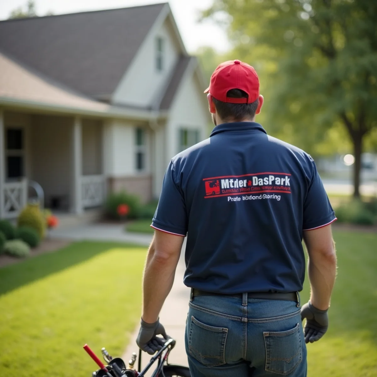 Plumbing technician servicing residential property in Dallas Center, IA