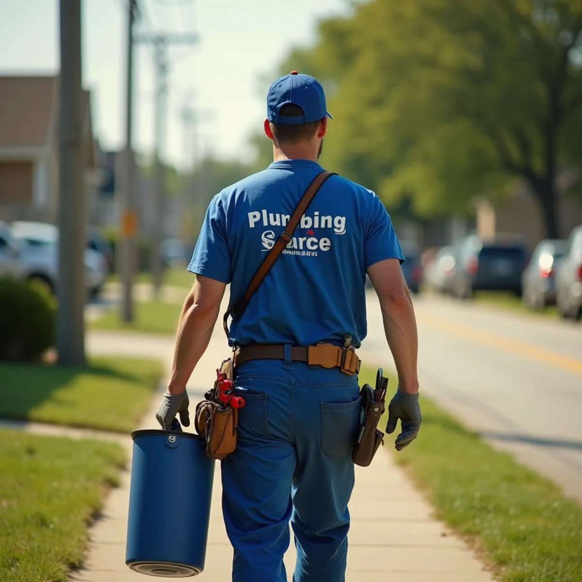Plumbing technician servicing residential property in Elkhart, IA