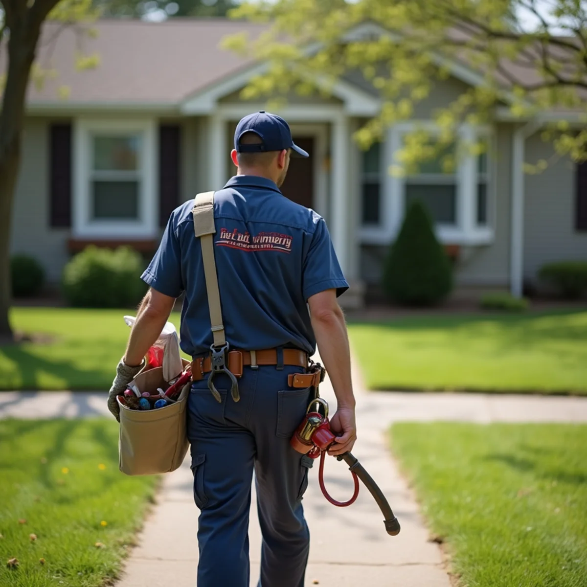 Plumbing technician servicing residential property in Granger, IA