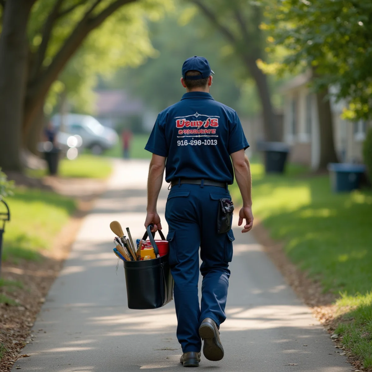 Plumbing technician servicing residential property in Grimes, IA