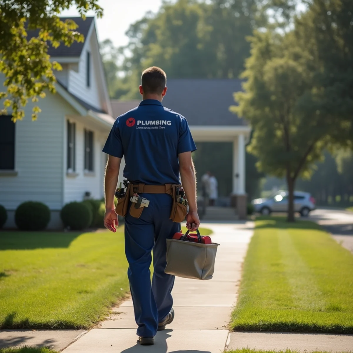Plumbing technician servicing residential property in Indianola, IA