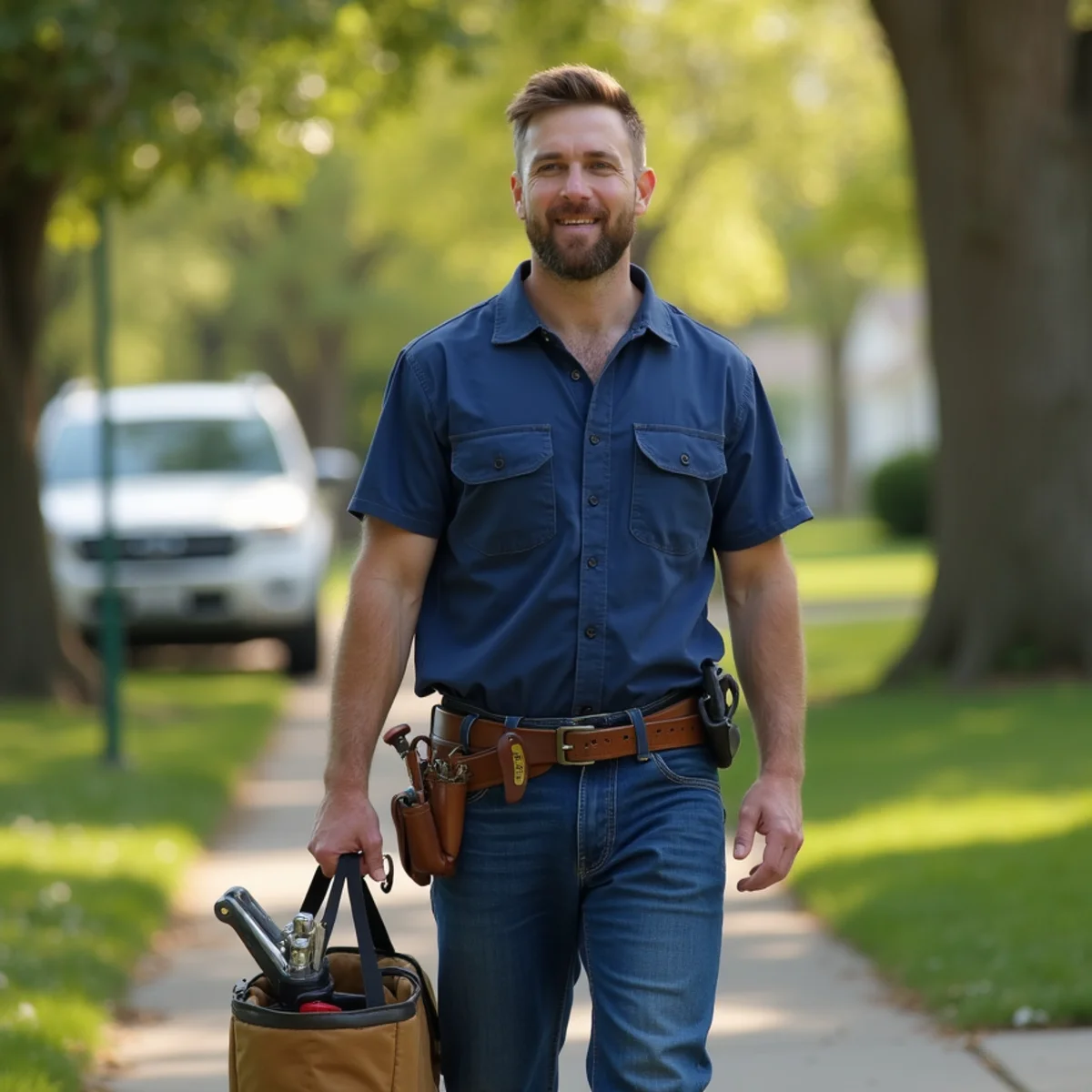 Plumbing technician servicing residential property in Jefferson, IA