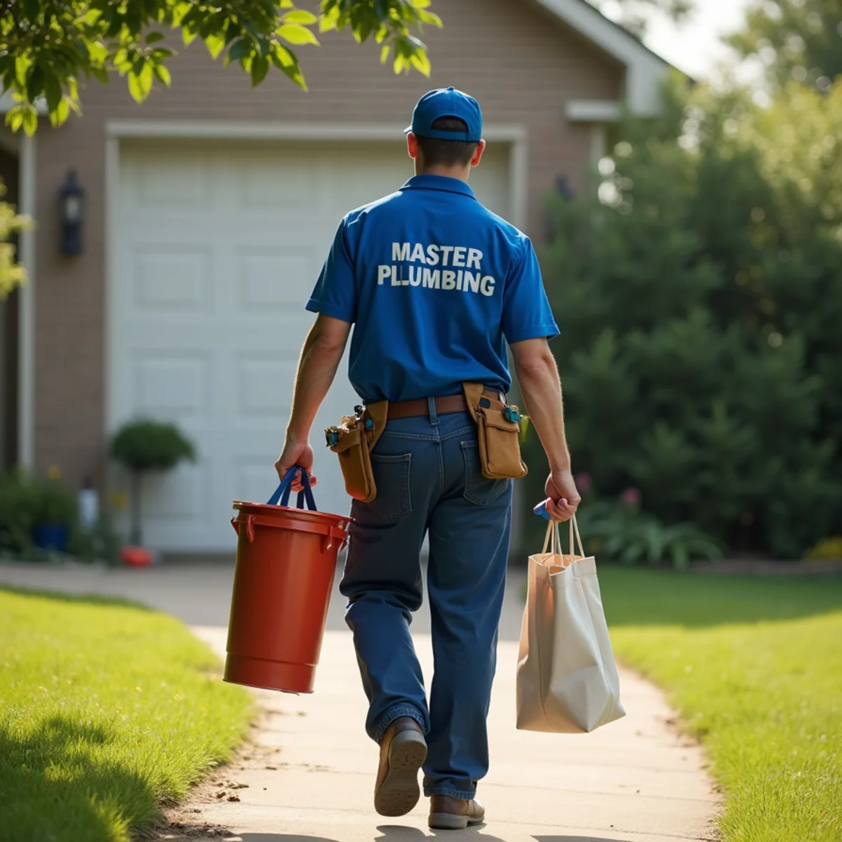 Plumbing technician servicing residential property in Johnston, IA