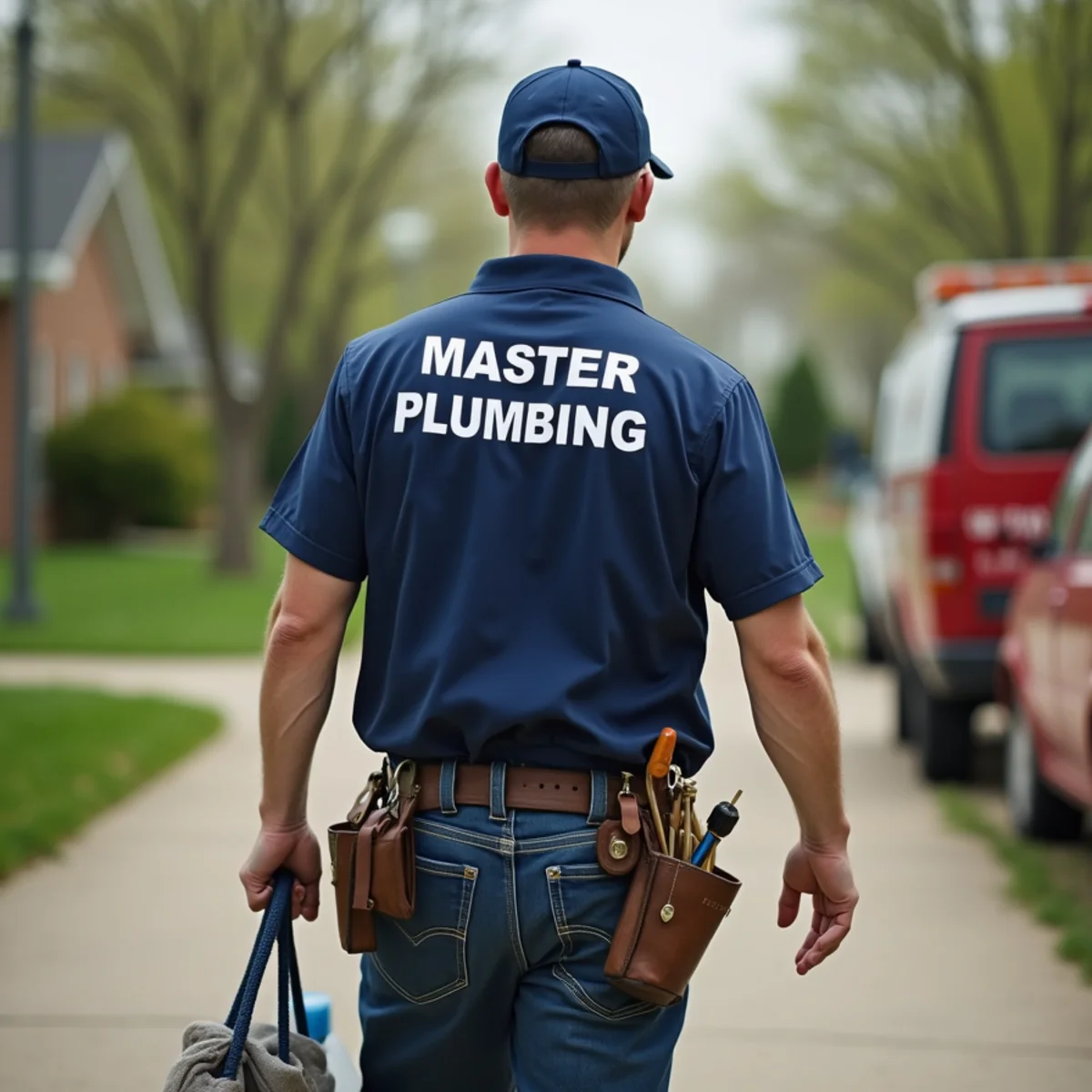 Plumbing technician servicing residential property in Ogden, IA