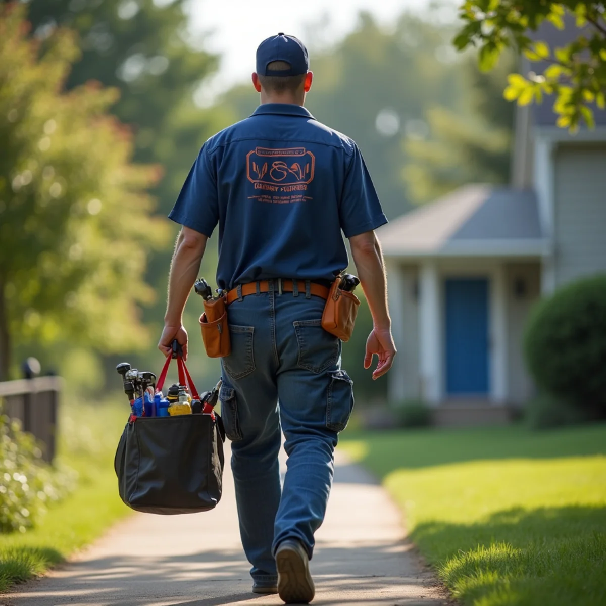 Plumbing technician servicing residential property in Redfield, IA
