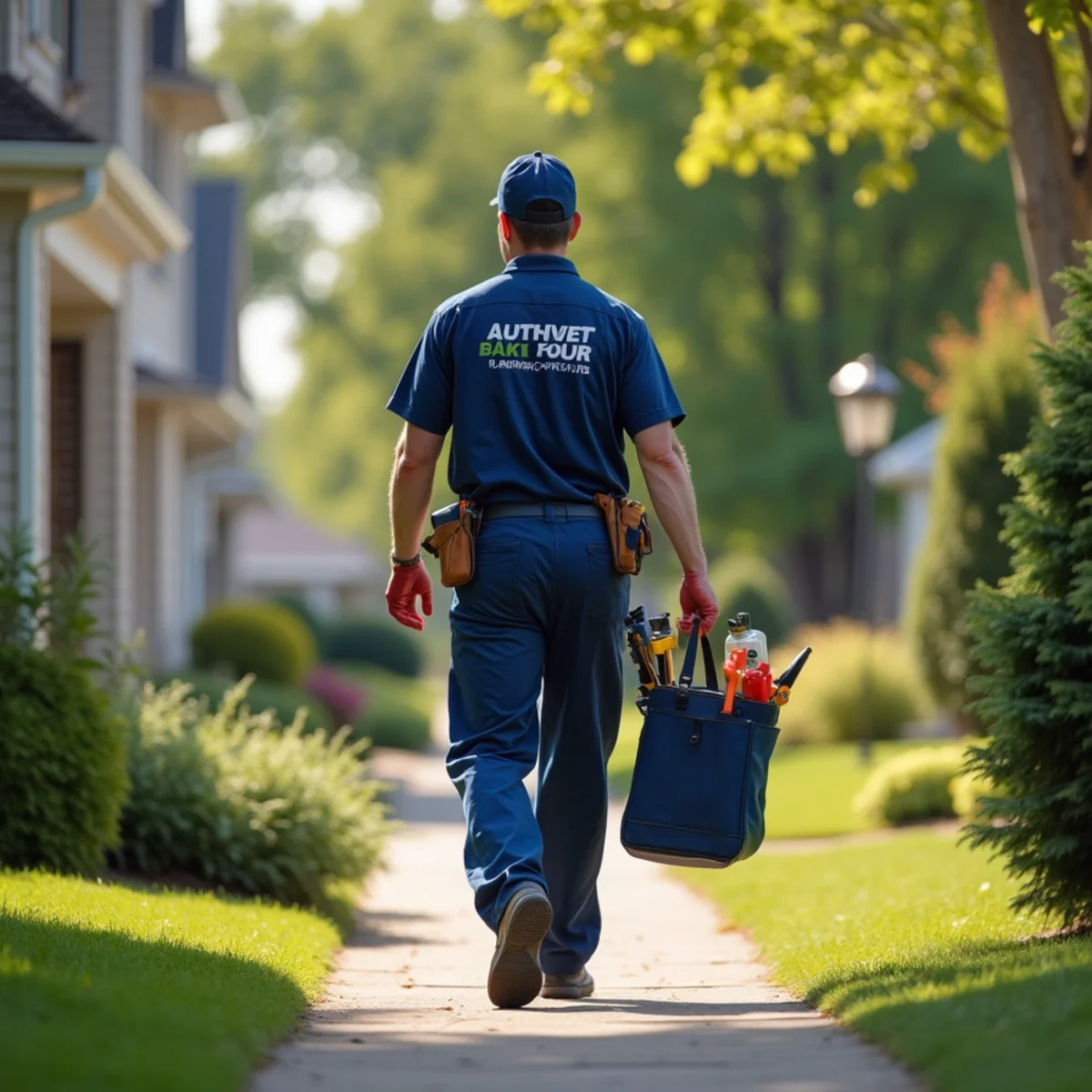 Plumbing technician servicing residential property in Sheldahl, IA