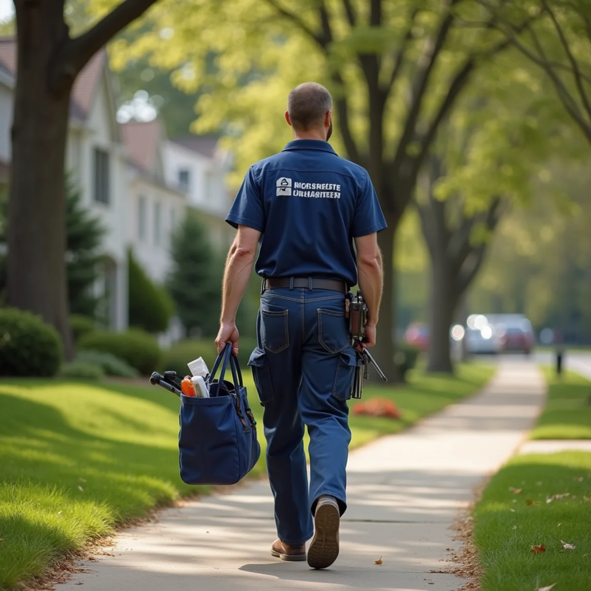 Plumbing technician servicing residential property in West Des Moines, IA