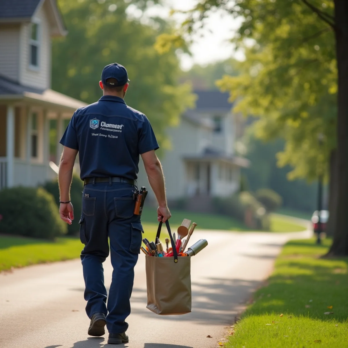 Plumbing technician servicing residential property in Woodward, IA