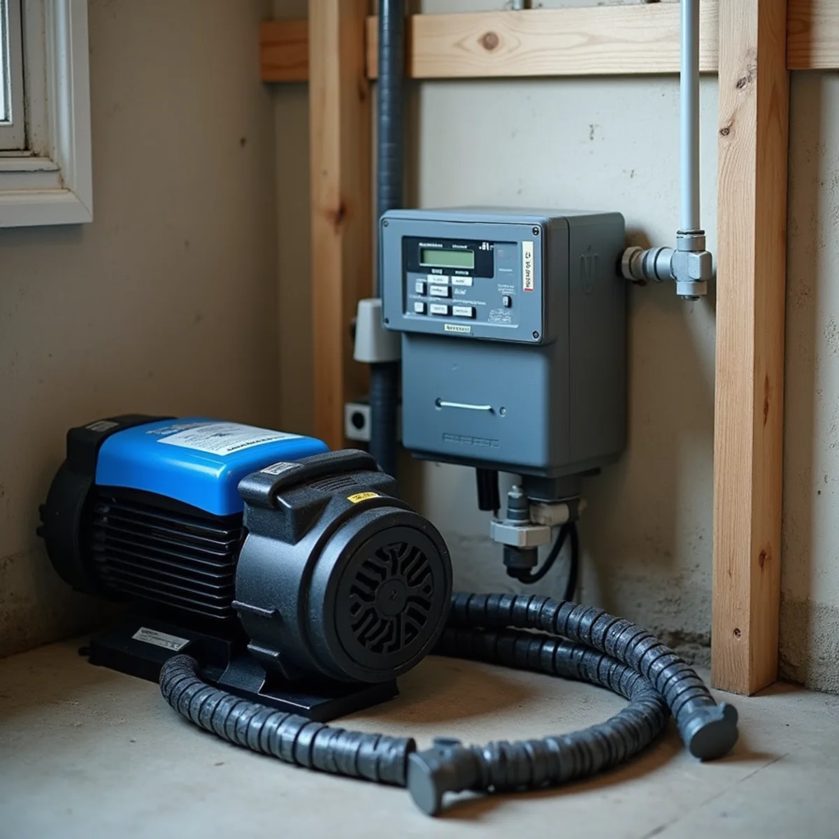Dual battery backup sump pump with electronic charge monitoring panel in Ankeny