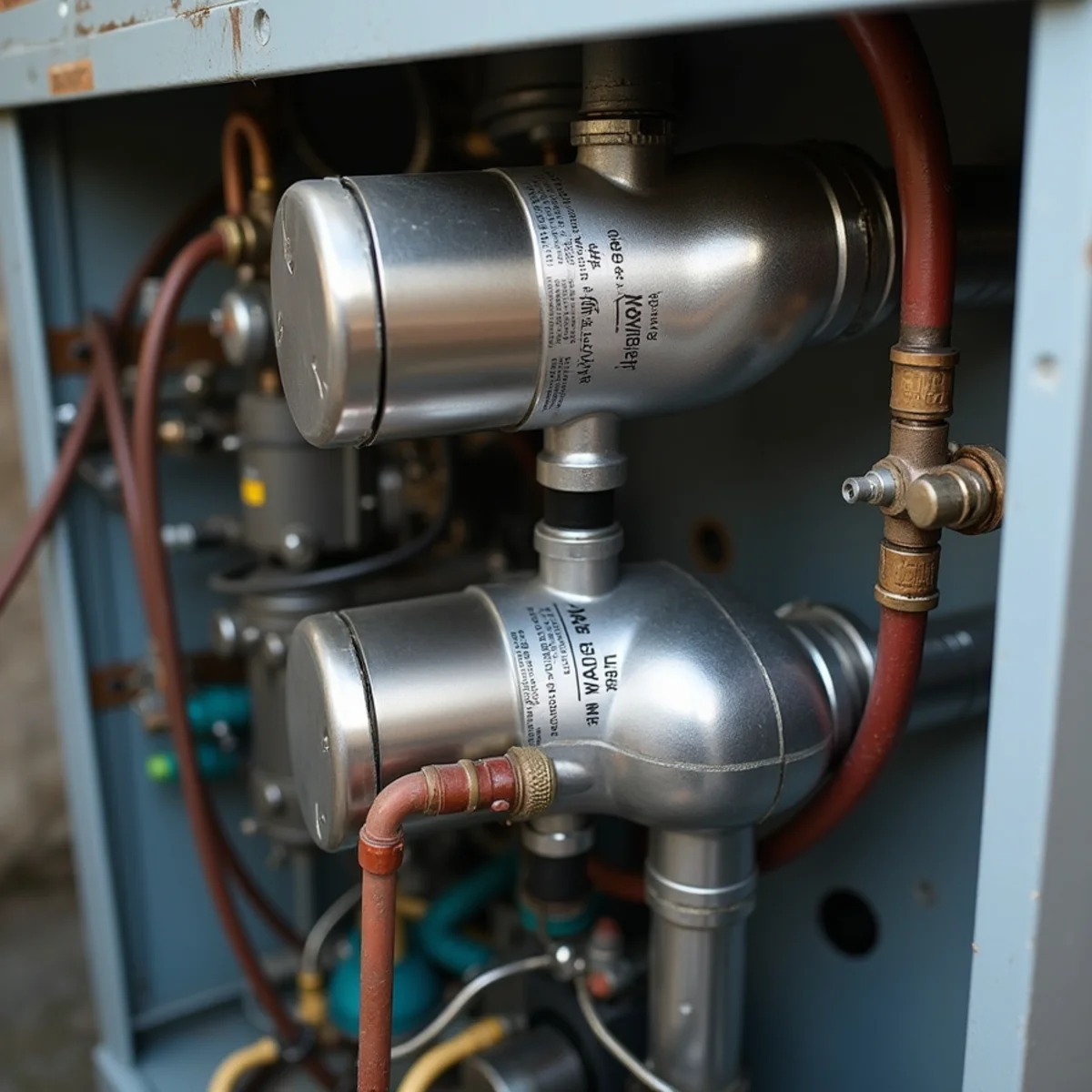 Dual stainless steel condensing heat exchangers inside Navien tankless water heater